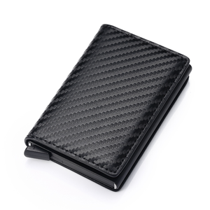 RFID Blocking Aluminum Credit Cards Holder Pouch Box With Black Carbon Fiber PU Leather Wallet For Christmas Business Gifts LK