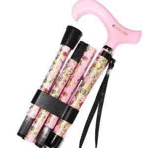 Bastón plegable telescópico de 5 secciones con punta de goma rosa, portátil para personas mayores, senderismo al aire libre - Product Image 2