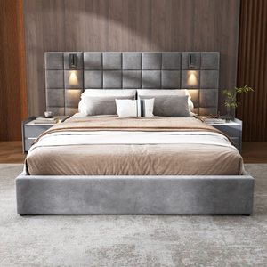 Cama Queen Tapizada en Oferta con Lámpara de Lectura, Puerto USB, Cabecera Ancha Sin Mesitas de Noche, Colchón de Terciopelo para Sala de Estar - Product Image 3