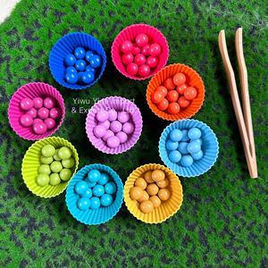 Juguetes de Clasificación de Arcoíris con Pinzas de Madera Montessori <span class=keywords><strong>Waldorf</strong></span>, Bolas y Vasos para Niños, Piezas Sueltas para Educación en Casa y Preescolar - Product Image 1