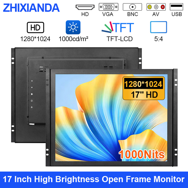 17 Inch 1280*1024 1000Nits High Brightness Open Frame Monitor Capacitive Resistive Touch Screen VESA Industrial LCD Display