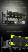 Personnalisation d'usine, boîtier de rack ouvert en alliage d'aluminium pour 6 GPU, port USB, alimentation ATX, empilable, format ATX, châssis de tour d'ordinateur