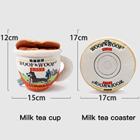 Jouets à mâcher pour chien en peluche modernes, mignons et couineurs, en forme de tasse de thé au lait et de sous-verre, pour l'exercice, le jeu de recherche de nourriture et le divertissement sonore quotidien