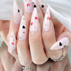 Stiletto Long Rhinestones avec un joli motif en forme de cœur à coller sur les ongles pour les filles, les femmes, la manucure de mariage, 24 pièces - Product Image 2
