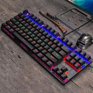 Heißer Verkauf Robocop-87 Tasten Regenbogen Lichter Gaming Mechanische Tastatur mit Multimedia-Funktion für PC/Laptop/Gamer