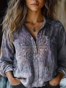 Camicetta Casual da Donna Primavera-Estate con Stampa Vintage, Maniche Lunghe, Imitazione Cotone e Lino - Product Image 5