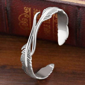 <b>Feather</b> Bracelet Tibetan Silver Open Face Unisex Party Jewelry - Product Image 3