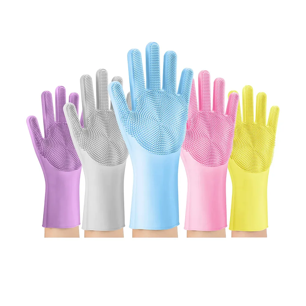 Kitchen clean room microfiber cloth car pet dish washing hand nitrile silicone rubber cleaning gloves latex free to clean fish