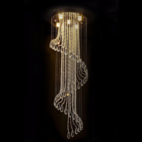 JYLIGHTING Lámpara Colgante de Araña de Cristal con Forma Retorcida en Cascada, Elegante y Majestuosa, con Cuentas de Cristal y Tapa de Espejo, para Vestíbulo de Villa Dúplex