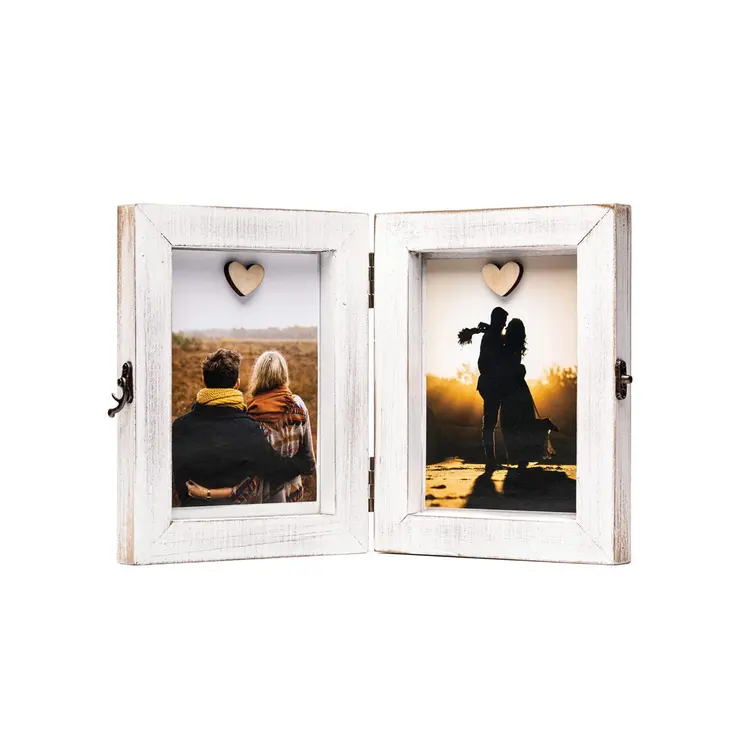 Wholesale custom hinged double picture frame rustic wall photo frame vintage photo frame