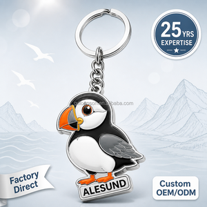 Portachiavi Personalizzato con Puffin di Alesund, Norvegia - Souvenir di Viaggio Nordico, Charm Uccello Smaltato Carino - Fabbrica SEDEX - Product Image 1