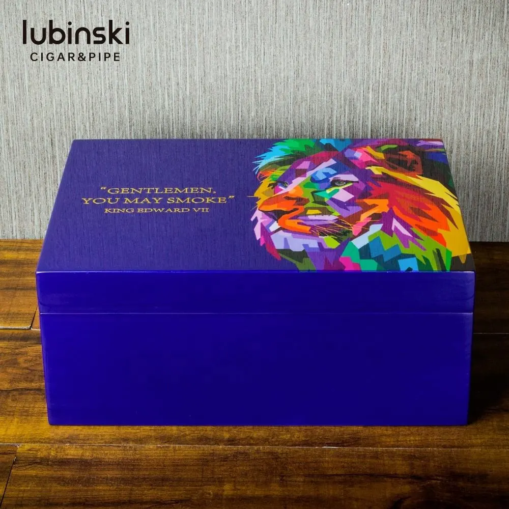 Lubinski Humidor sâu màu xanh sư tử đàn piano nướng gỗ tuyết tùng Humidor với hộp quà tặng