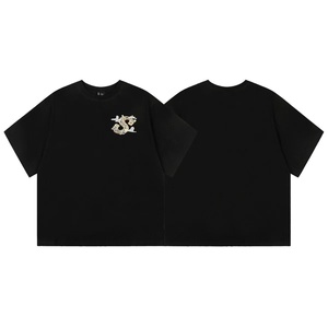 Camiseta de algodón extragrande para hombre |   Camiseta negra de manga corta con estampado de dragón y letras S bordadas |   Tops Casuales Minimalistas de Estilo Urbano - Product Image 2