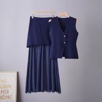 Ensemble robe en tricot taille haute polyvalente et décontractée pour femme - Tendance