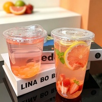 Cangkir Plastik PET U Custom LOGO, Cangkir Dabba 8 10 12 16 20 24oz, Cangkir Bubble Tea Sekali Pakai Dengan Tutup, Siap Kirim