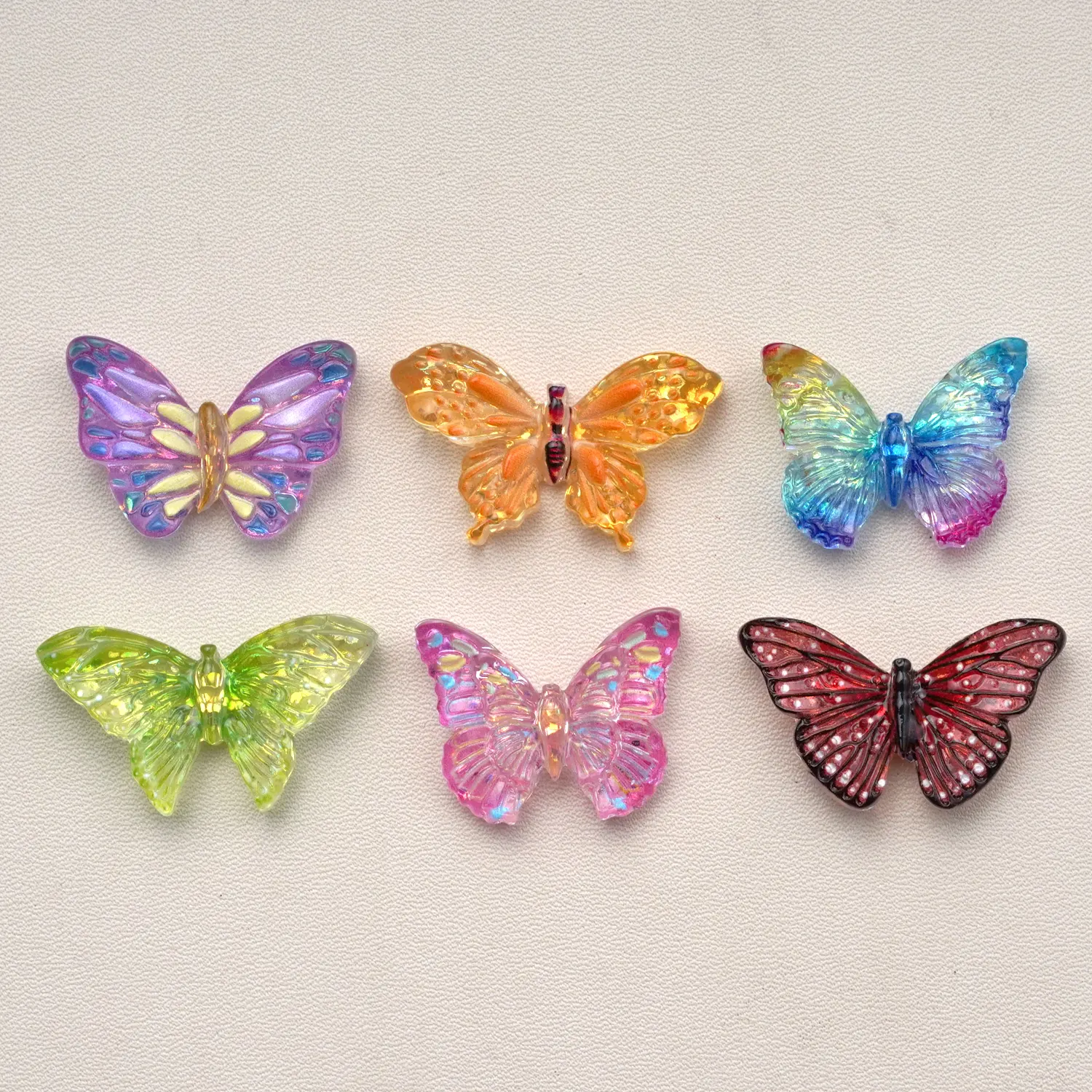 Wholesale colorful bright butterfly flatback resin cabochons for cell phone chain pendant hairpin making charms accessories