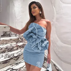 Nouvel arrivage robe de rue sexy pour femmes, épaule dénudée, tube de hanches, robe d'été à fleurs 3D pour femmes