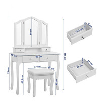 Coiffeuse en bois massif avec chaise, Table de maquillage, 1 pièce