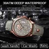 Jam Tangan Kulit Asli POEDAGAR 9898 Tiga Jarum Mode Pria dengan Jarum Bercahaya Tahan Guncangan dan Tanggal Otomatis