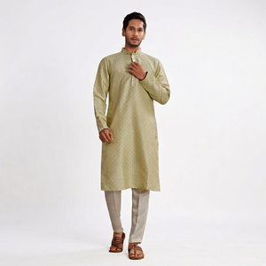 <b>Men's</b> Beige Cotton Traditional Indian Pakistani Breathable Quick Dry Party Casual Wear Regular Fit Ankle-Length <b>Kurta</b> Adults All - Product Image 1