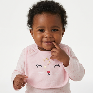 Babero rosa bordado con diseño de conejito y top de algodón de manga larga con cuello redondo para niñas, ropa casual de primavera - Product Image 1