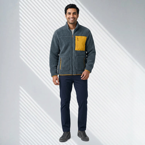 Custom Made <b>Men's</b> Sherpa <b>Jackets</b> Canvas Stand Collar Autumn <b>Jackets</b> High Quality for Custom Logo & Design Fashion - Product Image 1