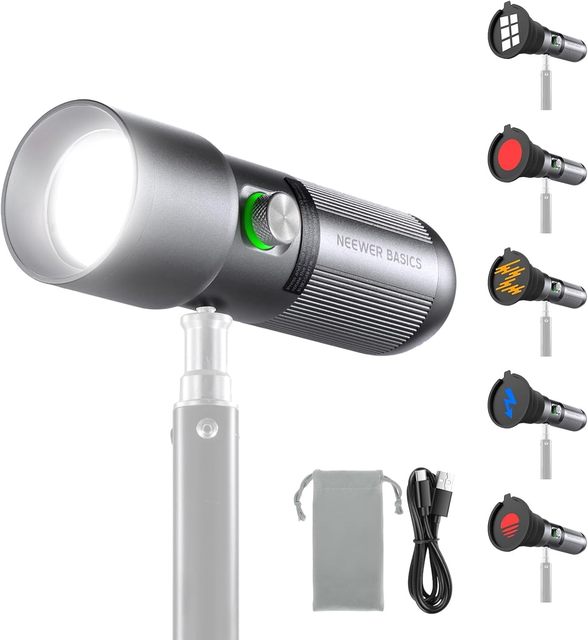 Neewer Basics Rgb Photography Flashlight With 4 Colors/20 Gobo Filters/7500mah 10w Portable Led Video Spotlight Aluminum Alloy