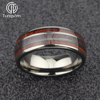 Bague de mariage unisexe en carbure de tungstène plaqué argent de 8 mm avec incrustation d'opale de feu noire et rouge et de bois de koa, bijoux tendance
