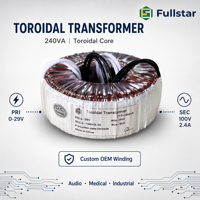 Transformateur toroïdal 240VA, noyau toroïdal 0-100V 2.4A, bobinage OEM personnalisé pour équipement audio, médical et industriel