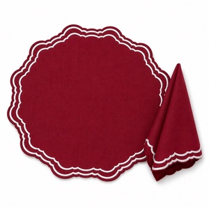 Set de table et serviettes circulaires personnalisés, faits main, brodés, en lin 100% lavé - Product Image 1