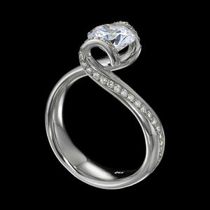 Anello di fidanzamento da donna H108 in platino con diamante ovale naturale colore D e diamanti laterali - Product Image 2