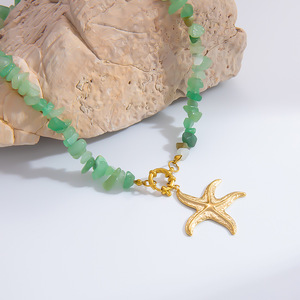 Collier Pendentif Étoile de Mer en Acier Inoxydable avec Pierre Verte, Bijou Tendance pour Femme, Chaîne de Clavicule Plaqué Or 18K pour Soirée - Product Image 4