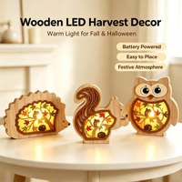 Lampe de nuit en bois 3D superposée avec animaux, lampe de table LED en forme d'écureuil, hibou, hérisson, feuille d'érable, lampe en bois sur le thème de la forêt d'automne, décoration d'intérieur, cadeau