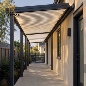 RKOVE RK-C1 <b>3</b>*6m Wall-Mounted Electric Aluminum Pergola With Motorized Louvers And LED Light For Outdoor Walkway Corridor Cover - Product Image 1