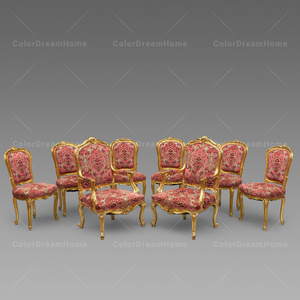Fauteuils au design de luxe de style européen Fauteuil vintage français Ensemble de chaises royales dorées et rouges - Product Image 2