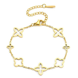 अनुकूलित गहने स्टेनलेस स्टील चार पत्ती चोकर नेकलेस महिलाओं 18k सोने की pvd प्लेटेड खोखला क्लोन स्टेशन हार - Product Image 2