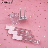 Contenants de rouge à lèvres liquide mat à étiquette privée, contenants carrés transparents pour gloss à lèvres, contenants pour huile à lèvres, flacons de maquillage uniques en rose, noir et blanc
