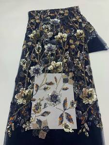 Tissu en dentelle de voile perlée 100 % polyester de haute qualité, écologique, brodé de sequins, pour robes de mariée et de soirée pour femmes - Product Image 3