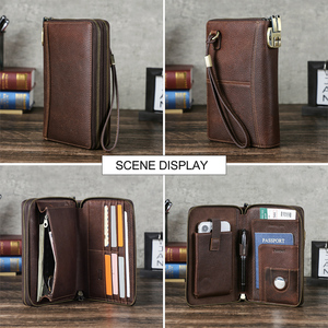 Organisateur de documents de voyage en cuir pleine fleur avec portefeuille RFID, porte-AirTag, porte-stylo et pochette de poignet pour les voyages d'affaires quotidiens - Product Image 3
