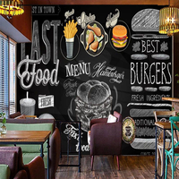 Papier peint mural 3D rétro personnalisé pour restaurant, motif mode, restauration rapide, burger, café, lait, thé, décoration de boutique
