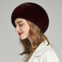 Béret luxueux en fourrure de vison entier pour femmes, béret en fourrure véritable de Style français pour l'hiver, bonnet en fourrure élégant pour dames, vente en gros