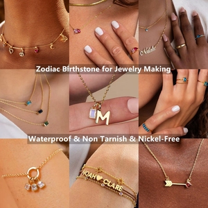 Pendentif en acier inoxydable tendance avec pierre de naissance du zodiaque, 12 mois, zircon coloré, breloques en or 18 carats, collier, bracelet, unisexe, certifié - Product Image 4