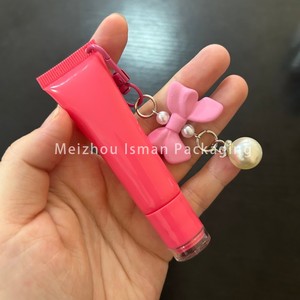 ISMAN Venta al por mayor Tubo de brillo labial exprimible de 15ml con orificio para llavero, envase vacío para esencia labial en tonos marrón y rosa, para colgante de lazo y cuentas - Product Image 4