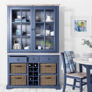 Fully Assembled Navy Blue Acacia Wood Kitchen Dining Furniture 3-Drawer <strong>Sideboard</strong> 4 Storage <strong>Baskets</strong> Wine Rack (W120 H85 D42 Cm) - Product Image 3