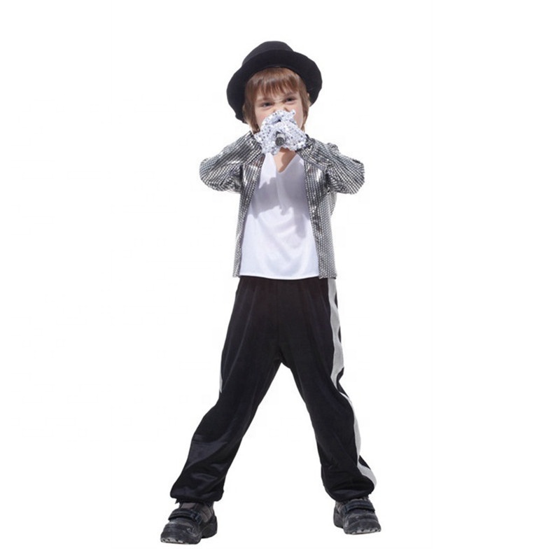 Disfraz De Rey Del Pop Para Niño – Chaqueta De Lentejuelas Negra, Sombrero Y Guantes – Conjunto De Baile Estilo Años 80/90 Para Fiestas Y Escenario