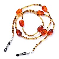 Chaîne de lunettes faite à la main, style bohème vintage, perles en verre ambre de 3 mm, pour lunettes de soleil, lunettes de lecture, porte-masque