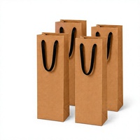 Sac en papier kraft écologique personnalisé à faible MOQ pour bouteille de vin unique avec poignée, idéal pour l'emballage de cadeaux de fêtes