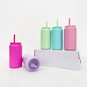 25 Pack Custom logo Matt <b>Candy</b> Colored Macaron Blank Sublimation Stainless Steel 16oz Soda Beer Can with Lids and Straws - Product Image 2