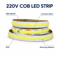 SXZM Bande lumineuse LED COB 220V, 288 LED, sans points, flexible, découpable toutes les 50 cm, IP20, pour intérieur, plafond, armoire, vitrine