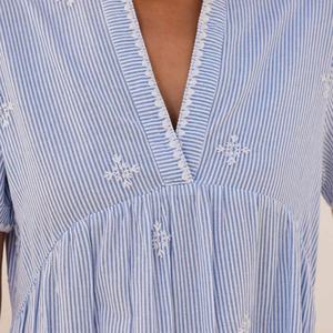 ชุดเดรสผ้าฝ้ายลินินทรงเอ สไตล์ลำลอง คอวี แขนสั้น แต่งระบาย ความยาวปานกลาง สำหรับผู้หญิง  ปรับแต่งได้ตามต้องการ - Product Image 2